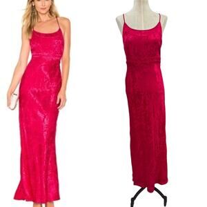 Privacy Please Mia Maxi Dress Slip Maxi Floral Satin Hot Pink Size Small